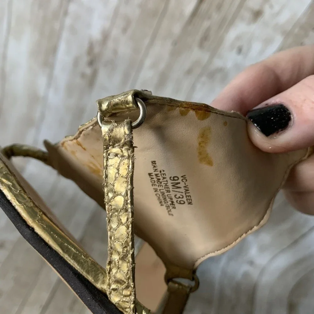 Vince‎ Camuto Valeen Women's Gold Jeweled Thong Ankle Strap Size 9m Sandals